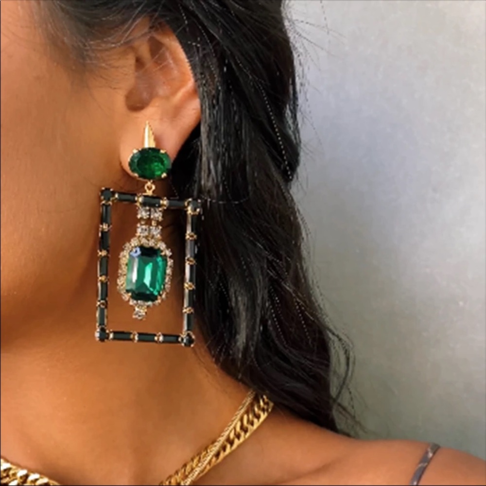 Green Crystal Dangle Earrings